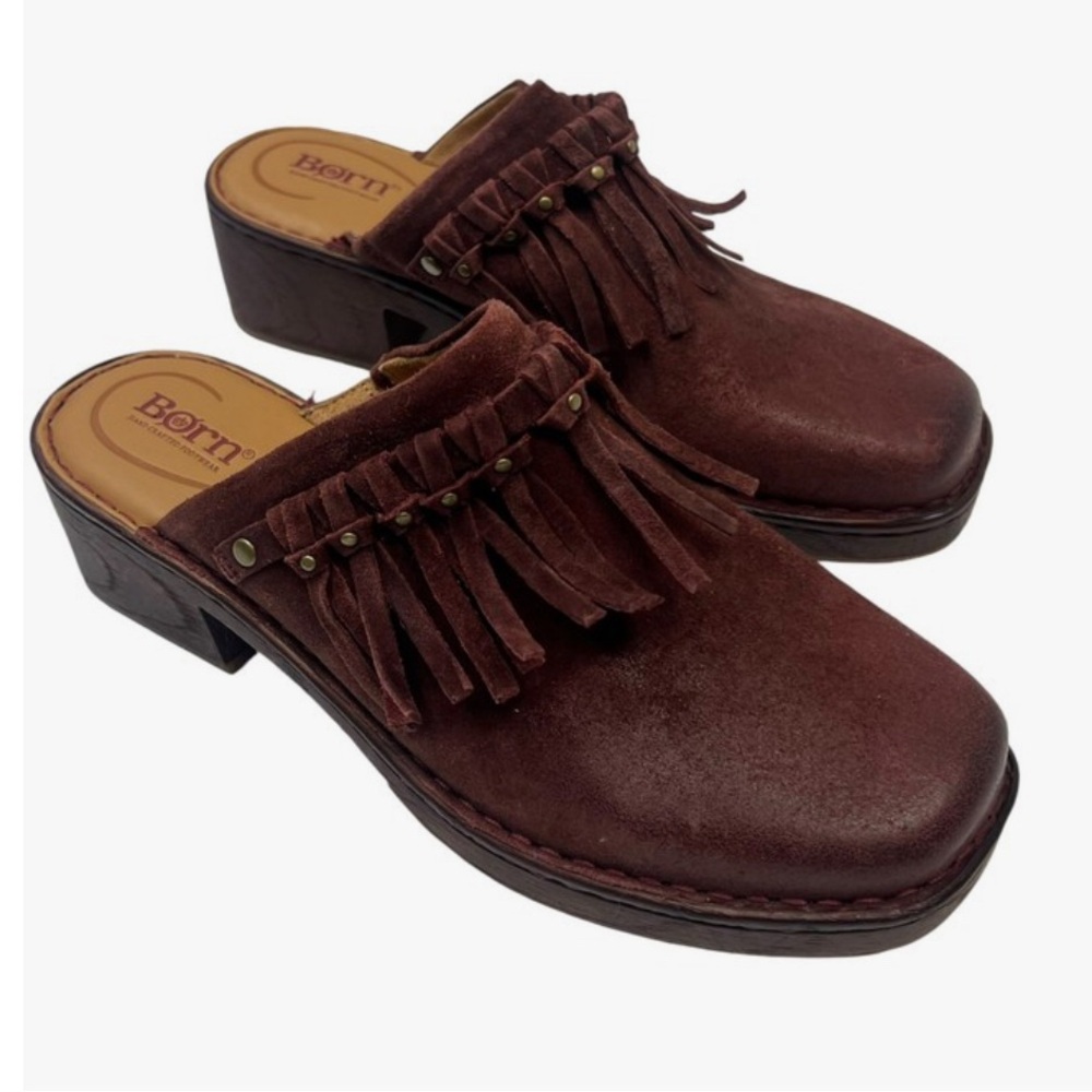 Born NWOT Women's Dark Brown Fringe Harmony Clogs